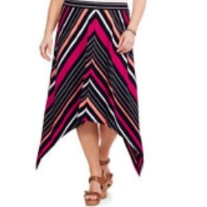 NWT Faded Glory Coral Stripe Sharkbite Hem Skirt